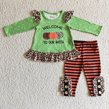 Load image into Gallery viewer, baby Girls pumpkin welcome stripe pants sets