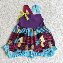Load image into Gallery viewer, Baby girls purple Halloween patchwork knee length dresses