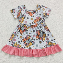 Load image into Gallery viewer, Baby Girls Back To School Pencil Ruffle Knee Length Dresses