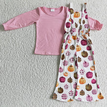 Load image into Gallery viewer, Baby girls pink top pumpkin overall fall clothes sets