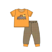 Load image into Gallery viewer, Baby Boys pumpkin tractor embroidered pants sets
