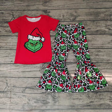 Load image into Gallery viewer, Baby girls Christmas green cartoon red bell pants sets