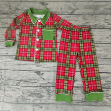Load image into Gallery viewer, Baby boys Christmas red green plaid pajamas sets