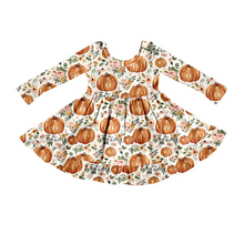 Load image into Gallery viewer, Baby girls pumpkin orange floral twirl dresses