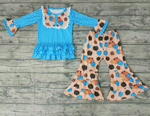 Load image into Gallery viewer, Baby girls pumpkin blue dots bib ruffle pants sets