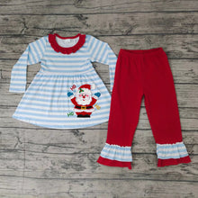 Load image into Gallery viewer, Baby Girls santa Christmas ruffle pants clothes sets