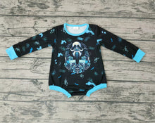 Load image into Gallery viewer, Baby girls Halloween skull blue rompers