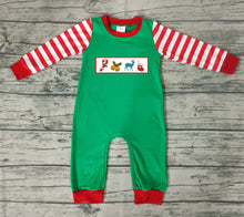 Load image into Gallery viewer, Baby boys Christmas green embroidery rompers