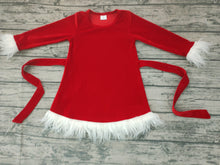 Load image into Gallery viewer, Baby girls Christmas red belt velvet long sleeve dresses