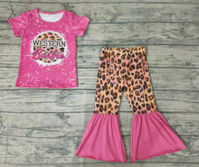 Load image into Gallery viewer, baby girls hot pink western leopard pants clothes sets