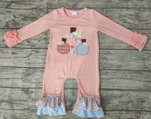 Load image into Gallery viewer, Baby girls pink pumpkin floral embroidery rompers