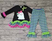 Load image into Gallery viewer, Baby girls Halloween Ghost stripe top pants sets