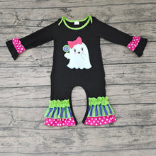 Load image into Gallery viewer, Baby girls Halloween ghost stripe rompers