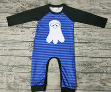 Load image into Gallery viewer, Baby boys Halloween ghost blue stripe rompers