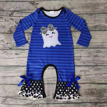 Load image into Gallery viewer, Baby girls Halloween ghost blue stripe rompers