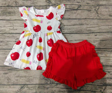 Load image into Gallery viewer, Baby girls apple back to school shorts sets