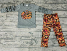 Load image into Gallery viewer, baby girls pumpkin grey top leopard legging pants sets