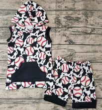 Load image into Gallery viewer, Baby boys baseball hoodie top summer shorts sets