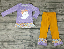 Load image into Gallery viewer, Baby Girls Halloween Ghost lavender dots pants sets