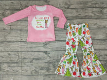 Load image into Gallery viewer, baby girls Christmas pink cartoon bell pants sets
