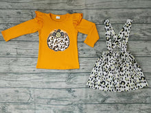 Load image into Gallery viewer, Baby girls fall pumpkin suspender skirts leopard sets