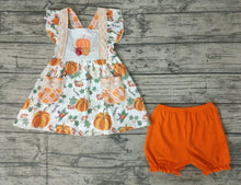 Load image into Gallery viewer, baby girls orange pumpkin floral shorts sets