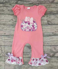 Load image into Gallery viewer, Baby girls pink purple floral ruffle rompers