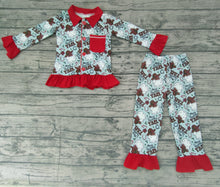 Load image into Gallery viewer, Baby girls Christmas western santa pajamas sets
