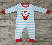 Load image into Gallery viewer, Baby boys Christmas santa blue stripes rompers