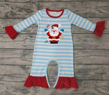 Load image into Gallery viewer, Baby girls Christmas santa blue stripes rompers