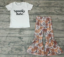 Load image into Gallery viewer, Baby Girls spooky babe rainbow pumpkin bell pants clothes sets