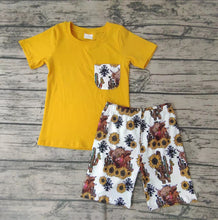 Load image into Gallery viewer, Baby boys sunfower cow pocket shorts sets