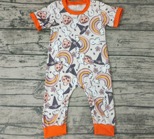 Load image into Gallery viewer, Baby girls Halloween rainbow pumpkin rompers