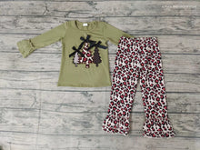 Load image into Gallery viewer, Baby girls Christmas tree green leopard pants clothes sets