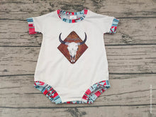 Load image into Gallery viewer, Baby girls cow aztec short sleeve rompers