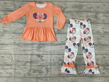 Load image into Gallery viewer, Baby girls Orange mouse ruffle pants clothes sets