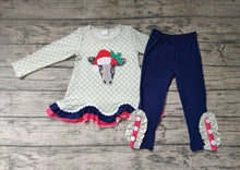 Load image into Gallery viewer, Baby girls Christmas cow tunic pants clothes sets