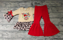 Load image into Gallery viewer, Baby girls Christmas deer red tunic pants clothes sets