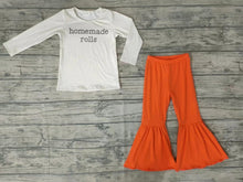 Load image into Gallery viewer, Baby girls handmade words orange bell pants clothes sets