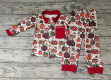 Load image into Gallery viewer, Baby boys pumpkin fall buttons up pajamas pants sets