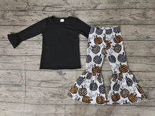 Load image into Gallery viewer, baby girls black shirt pumpkin bell pants sets