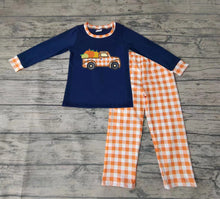 Load image into Gallery viewer, Baby boys pumpkin tractor plaid pants sets
