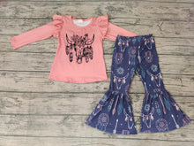 Load image into Gallery viewer, Baby girls fall pink cow skull bell pants sets