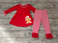 Load image into Gallery viewer, Baby girls Christmas gingerbread red pants sets
