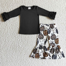 Load image into Gallery viewer, baby girls black shirt pumpkin bell pants sets