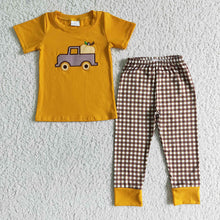 Load image into Gallery viewer, Baby Boys pumpkin tractor embroidered pants sets