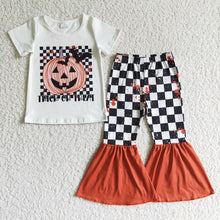 Load image into Gallery viewer, baby Girls Halloween pumpkin plaid pants sets