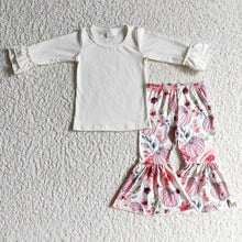 Load image into Gallery viewer, baby girls white shirt floral pumpkin bell pants sets