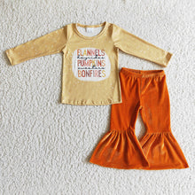 Load image into Gallery viewer, baby girls pumpkin velvet bell pants sets
