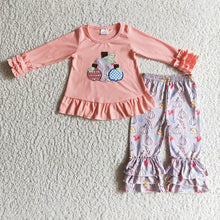 Load image into Gallery viewer, baby girls long sleeve shirt ruffle pants pink fall pumpkin sets